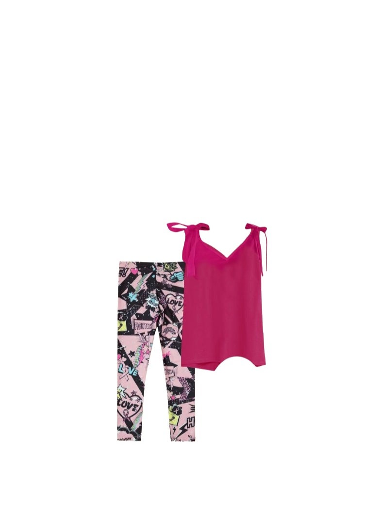 Generic - Women's pajamas, fuchsia T-shirt and multi-colored pants - Image 1