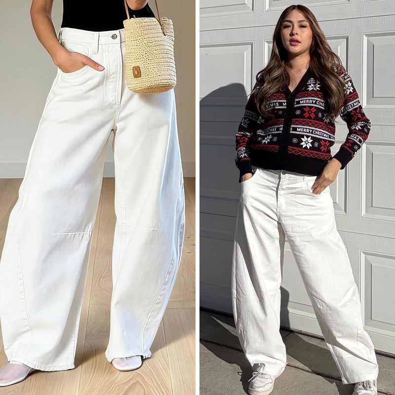 EXLURA Womens Barrel Jeans Wide Leg Y2K Boyfriend Denim Pants Hip Hop Vintage Baggy Jeans Cotton Mid-Low Elastic Waist Pants White - Image 2
