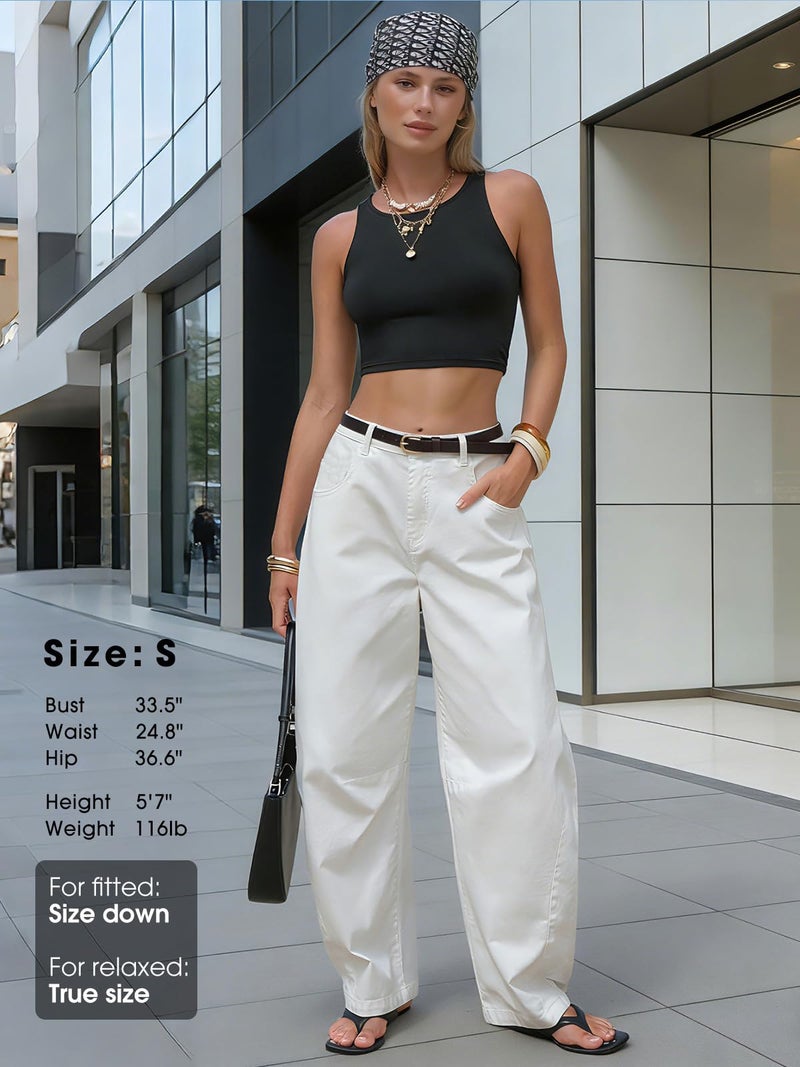 EXLURA Womens Barrel Jeans Wide Leg Y2K Boyfriend Denim Pants Hip Hop Vintage Baggy Jeans Cotton Mid-Low Elastic Waist Pants White - Image 4