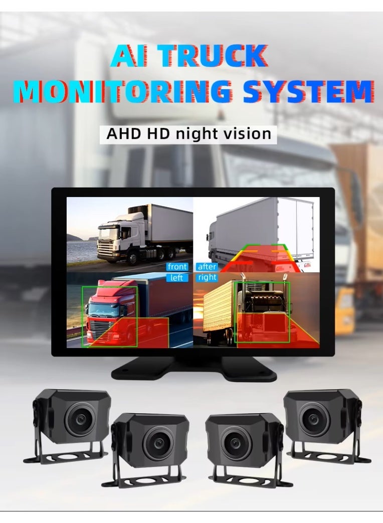 10.1 Inch 4 Channel LCD Touch Display Screen Truck BSD Blind Area Camera Monitor System AI 1080P 360 Degree Driving Recorder Bus - Image 1