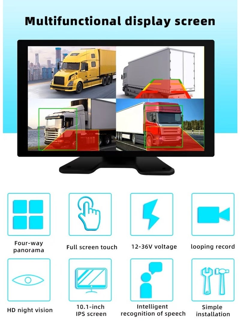 10.1 Inch 4 Channel LCD Touch Display Screen Truck BSD Blind Area Camera Monitor System AI 1080P 360 Degree Driving Recorder Bus - Image 2