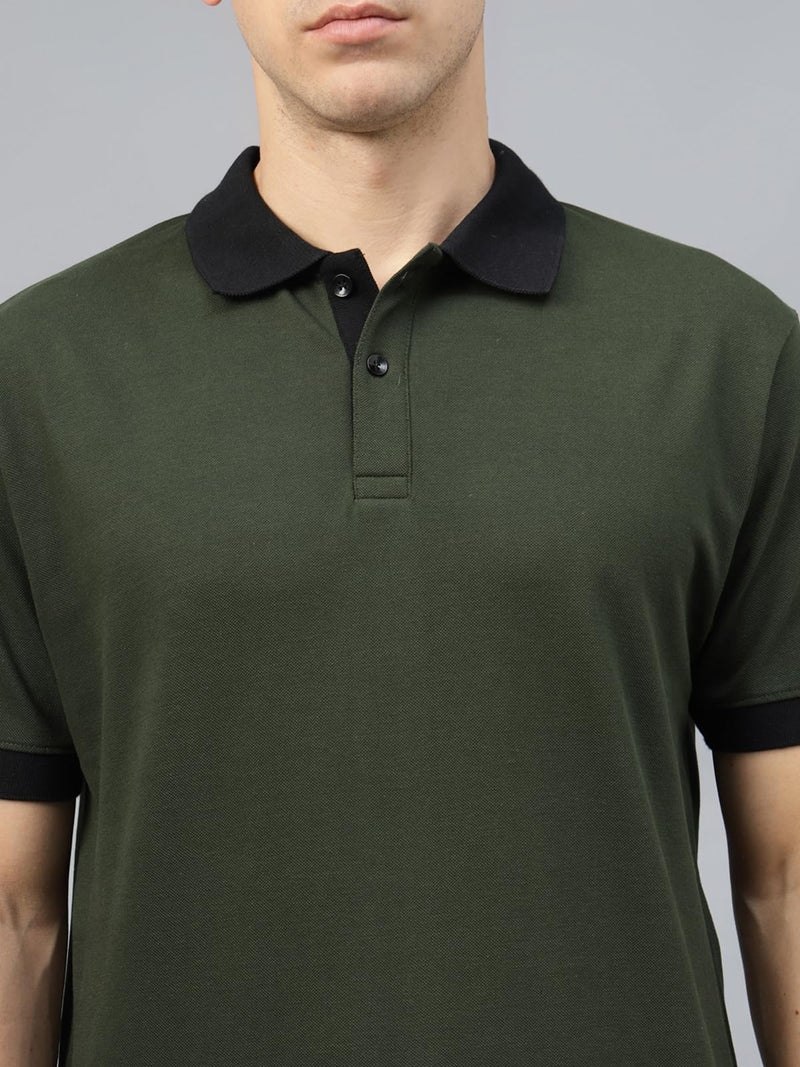 Veirdo® Pure Cotton Half Sleeves Regular Fit Plain Solid Classic Polo Collar T-Shirt for Men & Boys (Color Options- Black, Maroon & Olive) (TSH_Olive_Polo_XL) - Image 5