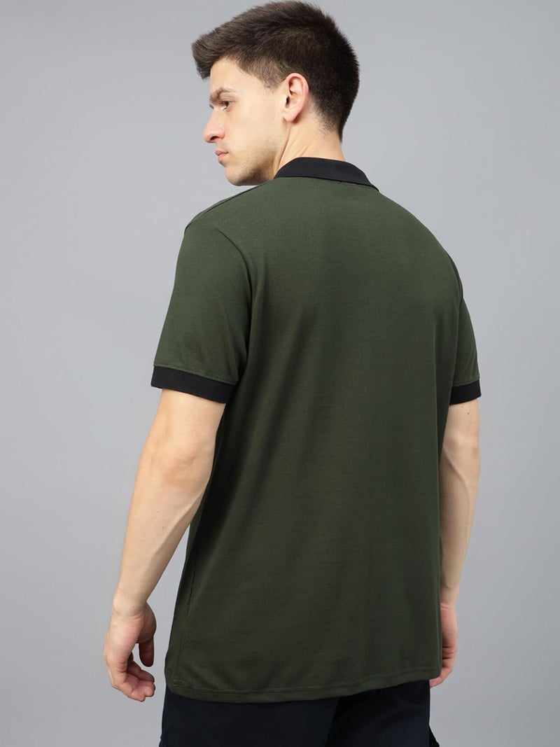 Veirdo® Pure Cotton Half Sleeves Regular Fit Plain Solid Classic Polo Collar T-Shirt for Men & Boys (Color Options- Black, Maroon & Olive) (TSH_Olive_Polo_XL) - Image 4