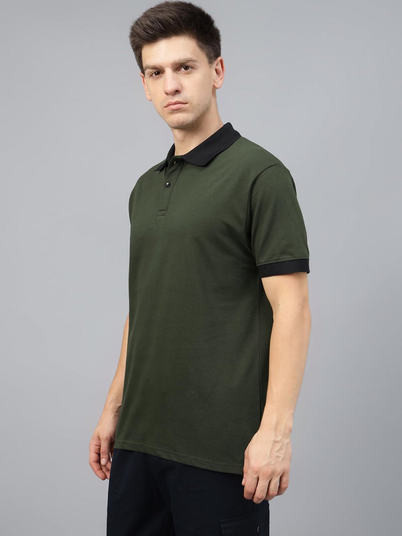 Veirdo® Pure Cotton Half Sleeves Regular Fit Plain Solid Classic Polo Collar T-Shirt for Men & Boys (Color Options- Black, Maroon & Olive) (TSH_Olive_Polo_XL) - Image 3
