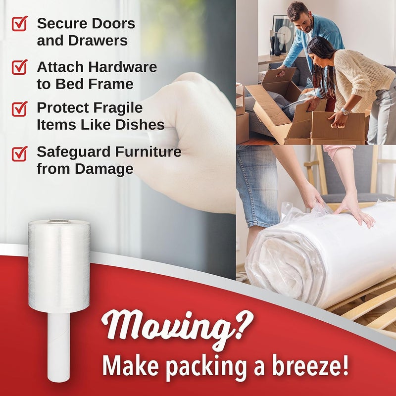 Simply Cool 8 Pack Industrial Strength Mini Hand Stretch Wrap 5" 1000 Ft. Roll 80 Gauge Thick, Shrink Wrap Roll for Moving Supplies, Furniture, Pallets, Plastic Wrap for Packing, Heavy Duty Stretch Film - Image 4