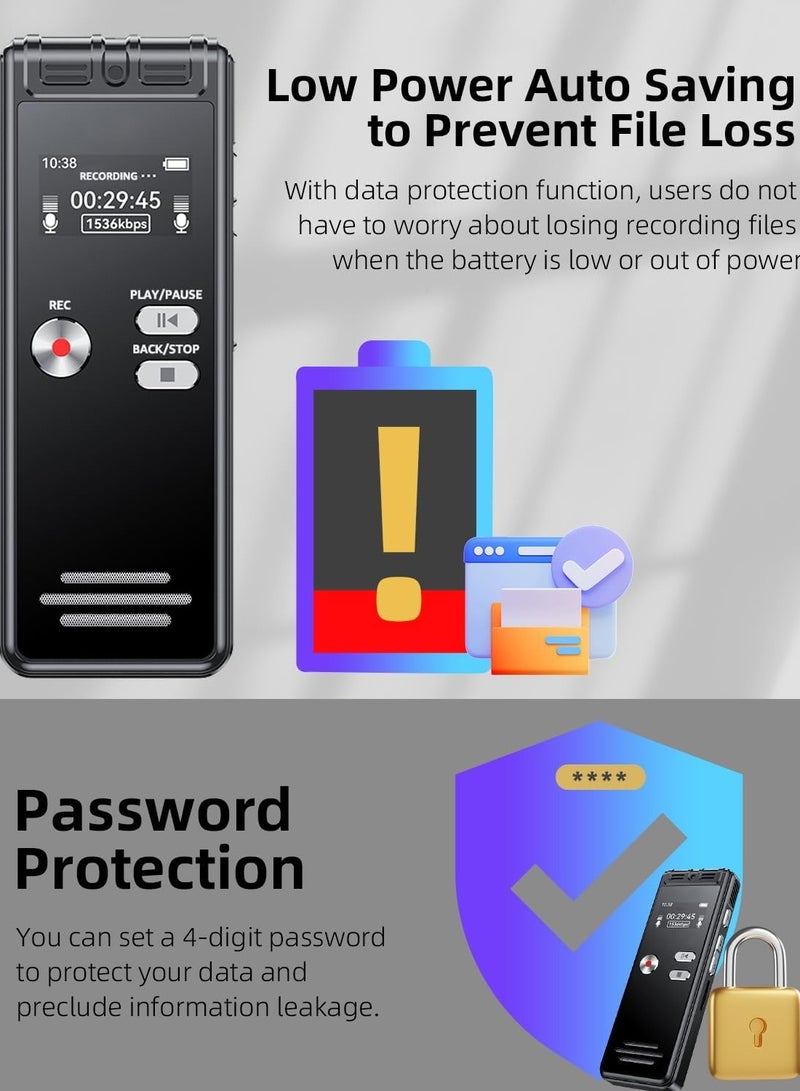 Beauenty Voice Recorder Device, Audio Recorder With Playback, Compact And Portable MP3 Player With Password Protection, Voice Activated Recorder For Lecture Meetings Class, (1pc, 32GB) - Image 2