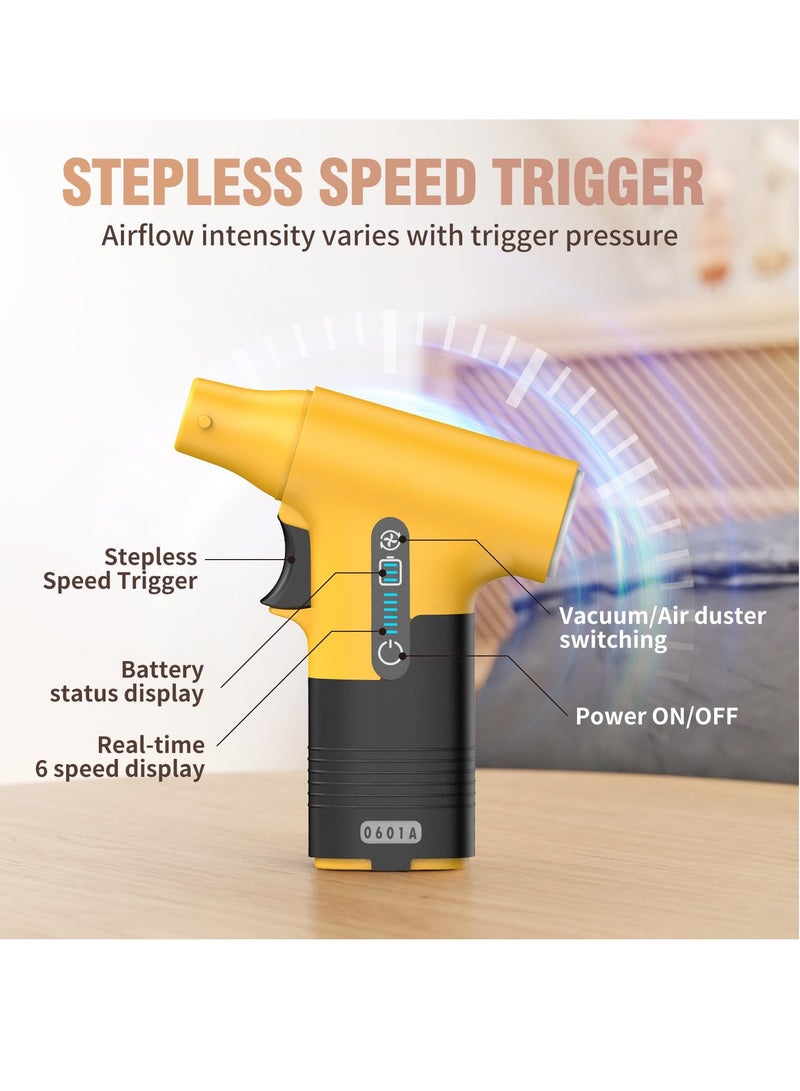 SOLARAE Electric Air Duster, 120000RPM Compressed Air Duster, Jet Dryer Blower, Stepless Speed Tiny Electric Cleaner for Keyboard PC Deep Cleaning, Air Bed, Hair Dry, Rechargeable Air Blower - Fantasy Yellow - Image 4