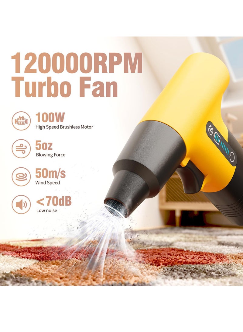 SOLARAE Electric Air Duster, 120000RPM Compressed Air Duster, Jet Dryer Blower, Stepless Speed Tiny Electric Cleaner for Keyboard PC Deep Cleaning, Air Bed, Hair Dry, Rechargeable Air Blower - Fantasy Yellow - Image 2