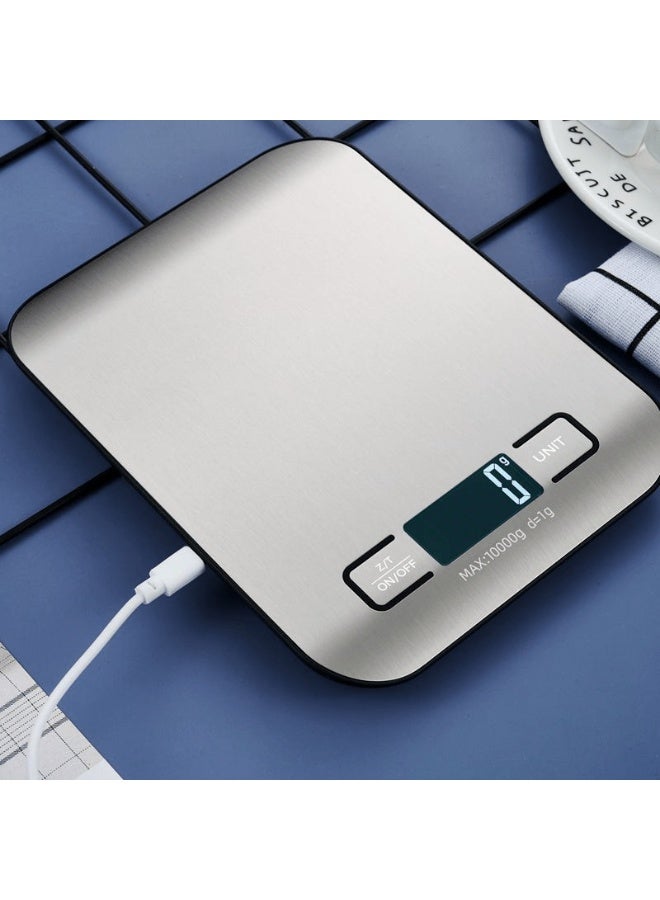 ميزان مطبخ رقمي دقيق 5 كجم قابل لإعادة الشحن مع شحن USB من النوع C وشاشة LCD، ميزان طعام من الفولاذ المقاوم للصدأ باللون الفضي للطهي والخبز بوحدات جم/أونصة/رطل/مل - Image 2