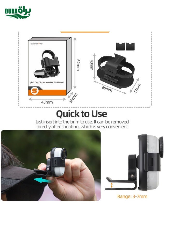 BURAQ For Insta360 GO3 / GO 3S Sunnylife Baseball Hat Clip Mount Baseball Cap Clamp Quick Release Mount Camera POV Vlog Holder (Black)  - Image 3