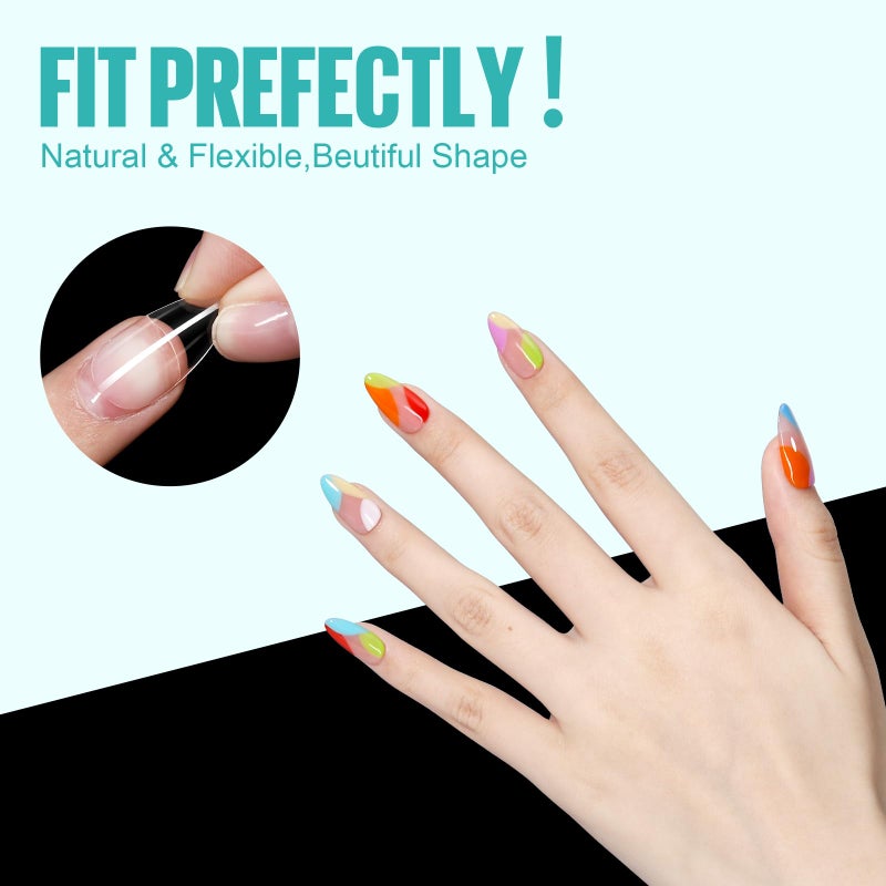 TOMICCA Almond Nail Tips, Medium Almond Acrylic Nail Tips, 216Pcs Full Cover Clear Nails, Nail Extension Tips for Nail salon and DIY at Home - Image 5