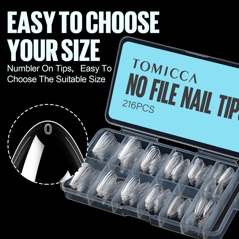TOMICCA Almond Nail Tips, Medium Almond Acrylic Nail Tips, 216Pcs Full Cover Clear Nails, Nail Extension Tips for Nail salon and DIY at Home - Image 4