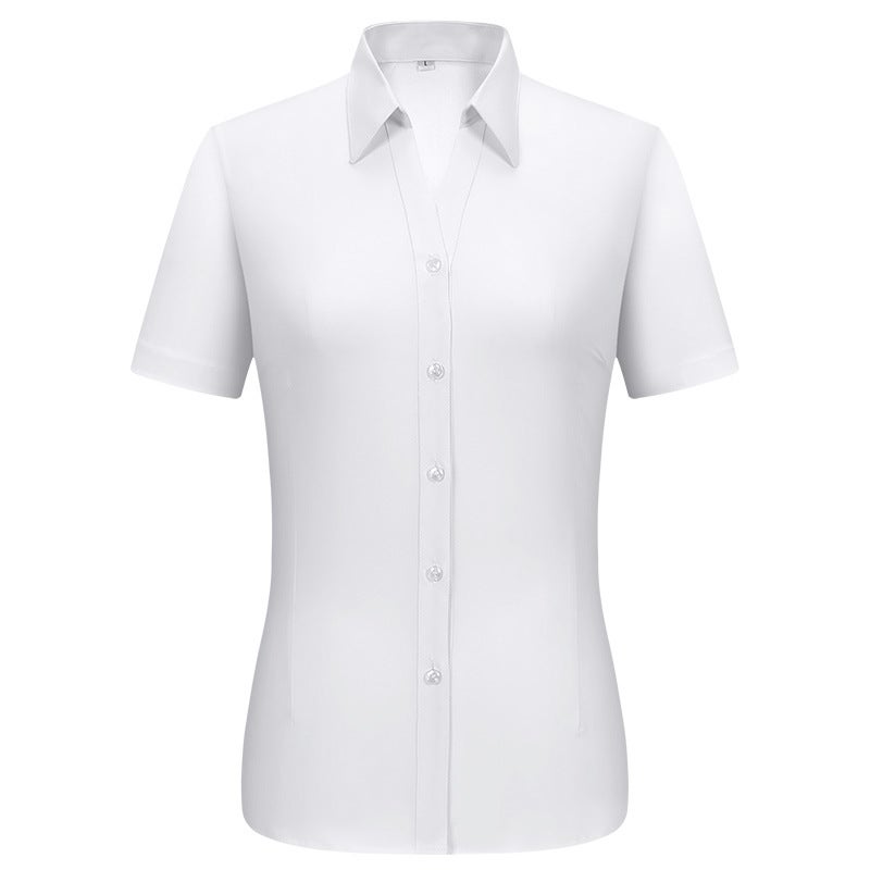 Women's White Short Sleeve Summer Thin Office Work Shirt Non-See-Through Korean Style - Image 4