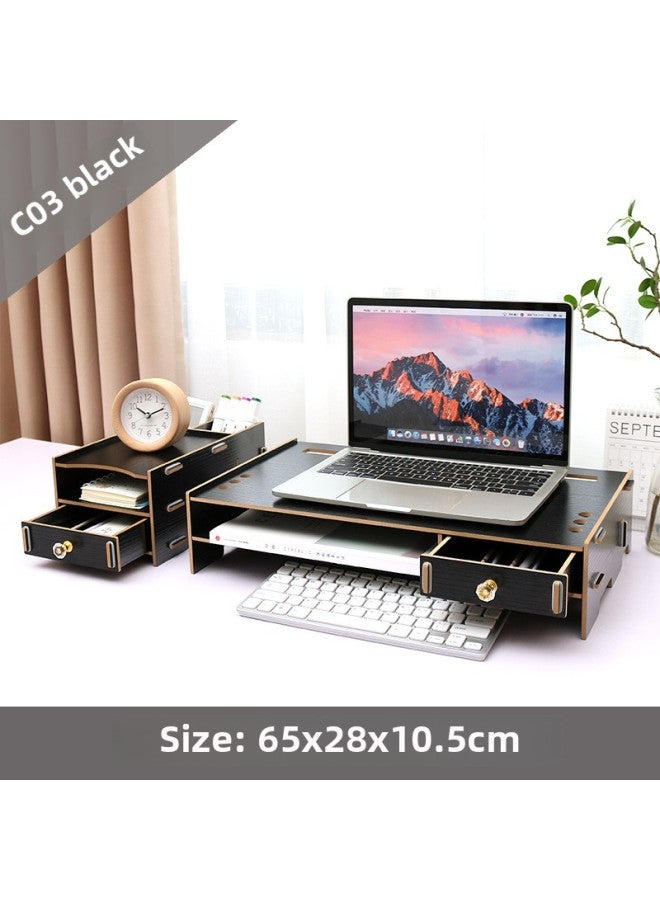 Laptop Heightening Pad High Shelf Computer Bracket Bracket Wooden Base Cooling Dormitory Desktop Storage Rack-Color:C03 Black 【Pen Holder + Mobile Phone Holder For Collection】】