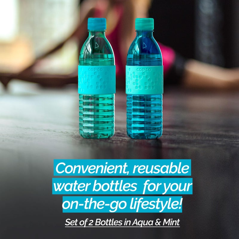 Copco Hydra 16.9oz Water Bottle  Set of 2 - Non-Slip Sleeve & BPA-Free Tritan Plastic - Dishwasher Safe  Reusable Plastic To Go Bottle - Leak-Proof  Spill-Proof  Portable Water Bottle (Aqua & Mint) - Image 1