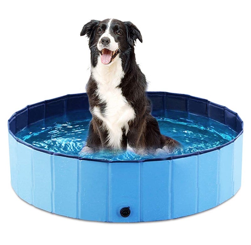 Jasonwell Foldable Dog Pet Bath Pool Collapsible Dog Pet Pool Bathing Tub Kiddie Pool Doggie Wading Pool for Puppy Small Medium Large Dogs Cats and Kids 32" Blue - Image 1