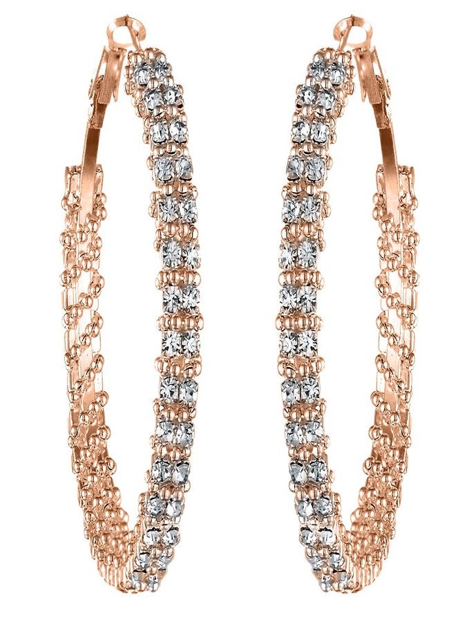 جيميناي أقراط حلقية كبيرة مستديرة مطلية بالذهب الوردي مرصعة بالكريستال من جيميني للنساء Gm008RG، المقاس: 5 سم، اللون: ذهبي وردي (1.5 بوصة) - Image 1