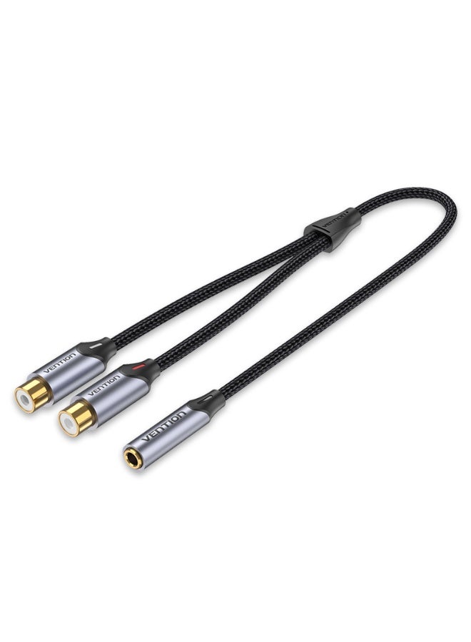 VENTION Cotton Braided 3.5mm Female to 2-Female RCA Audio Cable 0.3M Gray Aluminum Alloy Type Model # BCOHY - Image 1
