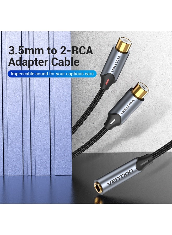 VENTION Cotton Braided 3.5mm Female to 2-Female RCA Audio Cable 0.3M Gray Aluminum Alloy Type Model # BCOHY - Image 2