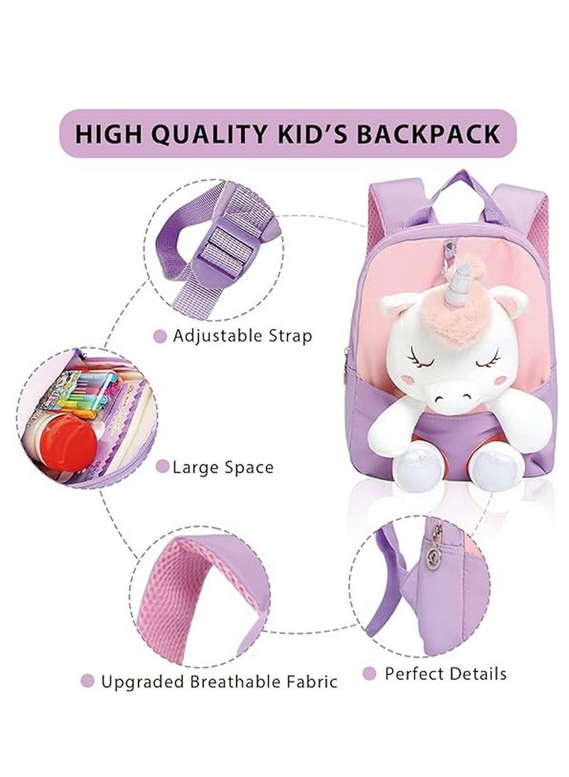 Captaintech Toddler Kids Cute Adorable Backpack Napkin Doll Snack for Girl Mini Schoolbag with Plush Animal Toy for Preschool Baby - Image 2