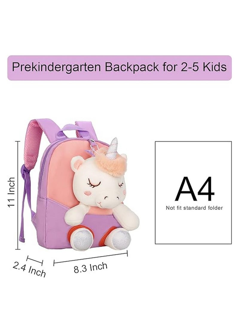 Captaintech Toddler Kids Cute Adorable Backpack Napkin Doll Snack for Girl Mini Schoolbag with Plush Animal Toy for Preschool Baby - Image 4