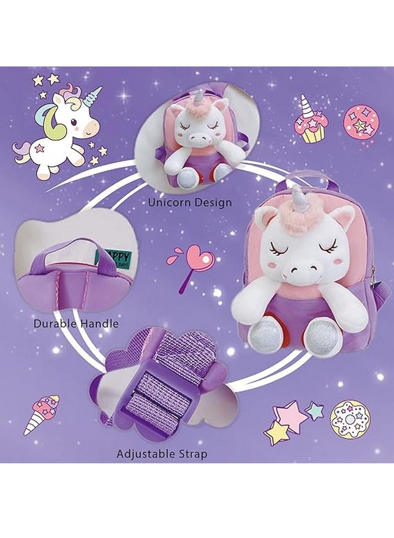 Captaintech Toddler Kids Cute Adorable Backpack Napkin Doll Snack for Girl Mini Schoolbag with Plush Animal Toy for Preschool Baby - Image 3