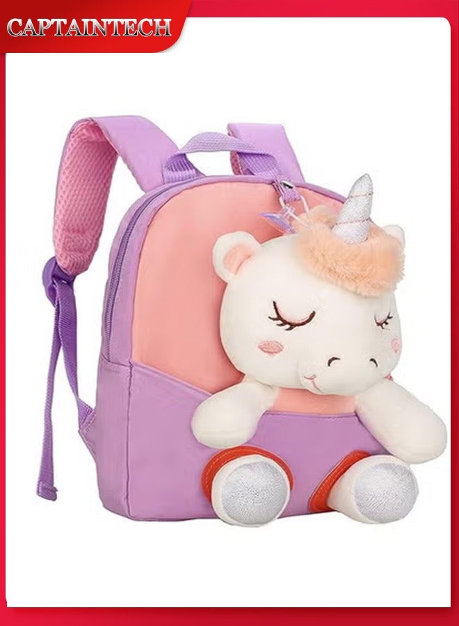 Captaintech Toddler Kids Cute Adorable Backpack Napkin Doll Snack for Girl Mini Schoolbag with Plush Animal Toy for Preschool Baby - Image 1