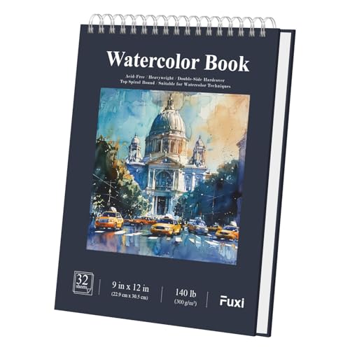 Fuxi Water Color Paper 9 x 12 Watercolor Sketchbook 140 lb Cold Press 32 Sheets 64 Pages Watercolor Pad Perfect for Classroom Home Travel Art Supplies for Artists Gifts - Image 1