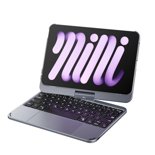 doqo iPad mini 7&Mini 6 case with Keyboard 8.3 inch 2021/2024, Keyboard case for iPad mini 7th/6th with Touch trackpad 7 Colors Backlit Wireless 360° Rotatable,Slim Protective Space Gray - Image 1
