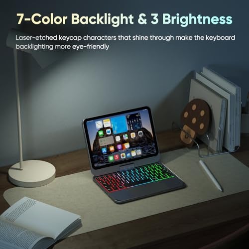 doqo iPad mini 7&Mini 6 case with Keyboard 8.3 inch 2021/2024, Keyboard case for iPad mini 7th/6th with Touch trackpad 7 Colors Backlit Wireless 360° Rotatable,Slim Protective Space Gray - Image 5
