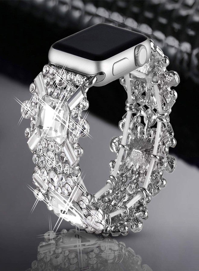 VIQIV Bling Bands Compatible with Apple Watch Band 38mm 40mm 41mm 42mm 44mm 45mm 49mm Iwatch Series SE 9 8 7 6 5 4 3 2 Ultra, Diamond Rhinestone Dressy Metal Bracelet Wristband Strap for Women - Image 2