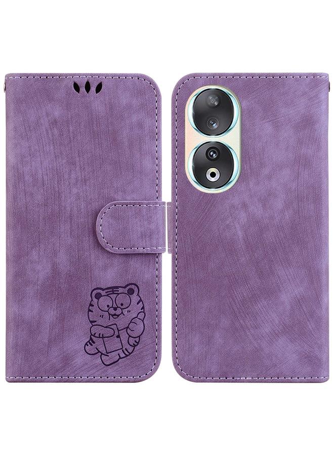 اس-توب جراب هاتف Honor 90 من الجلد المنقوش بنقشة نمر صغير - Image 1