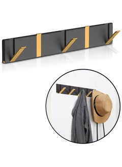 Y&D Coat Hooks Wall Mounted 5 Hook Black Door Hat Rack Foldable Bathroom Towel Hanger Walls Clothes Rail Coats Small Entrance Wall-mounted Folding Space Saving Aluminum backpack Racks  - Image 1