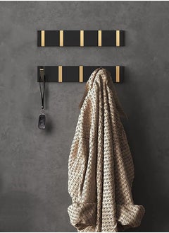 Y&D Coat Hooks Wall Mounted 5 Hook Black Door Hat Rack Foldable Bathroom Towel Hanger Walls Clothes Rail Coats Small Entrance Wall-mounted Folding Space Saving Aluminum backpack Racks  - Image 4