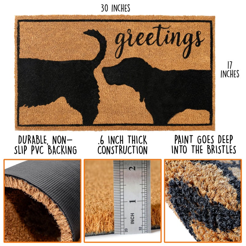 MAINEVENT Funny Dog Greetings Welcome Mat for Front Door, 30x17 Inch, Dog Mat for Covered Outdoor Area, Puppy Doormat w/Non-Slip PVC Backing - Image 2
