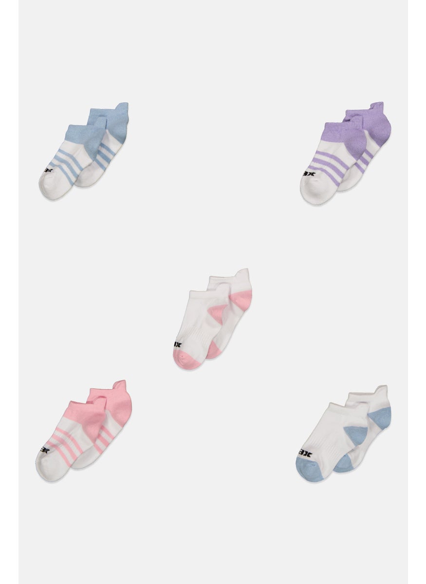 RBX Kids Girl 5 Pairs Brand Logo Socks, White  - Image 1