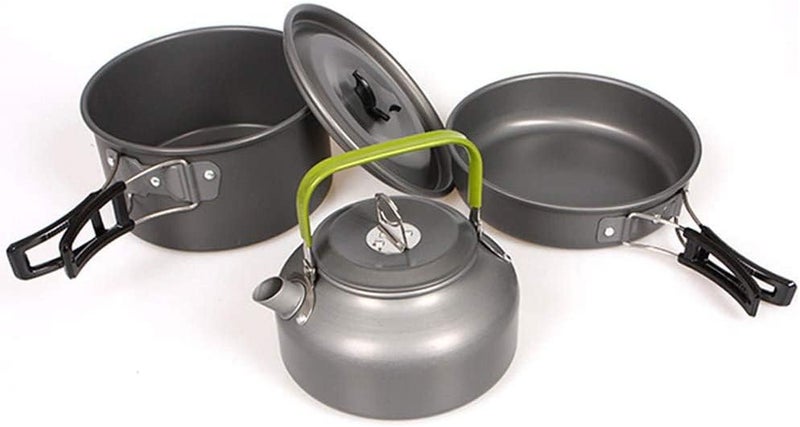 NILKANTH® Camping Cookware Outdoor Kettle Pot Pan Utensil Backpacking Out Bag Cooking Picnic Cookset for 2 Person (Green) - Image 1