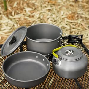 NILKANTH® Camping Cookware Outdoor Kettle Pot Pan Utensil Backpacking Out Bag Cooking Picnic Cookset for 2 Person (Green) - Image 5