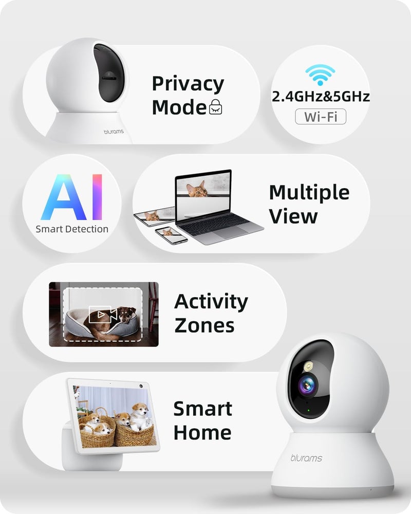Blurams Camera for Home, 2K Indoor Camera, 360° Wi-Fi Cameras with Motion Tracking, 2 Way Talk, Color&IR Night Vision, SD Card/Cloud Storage - Image 2