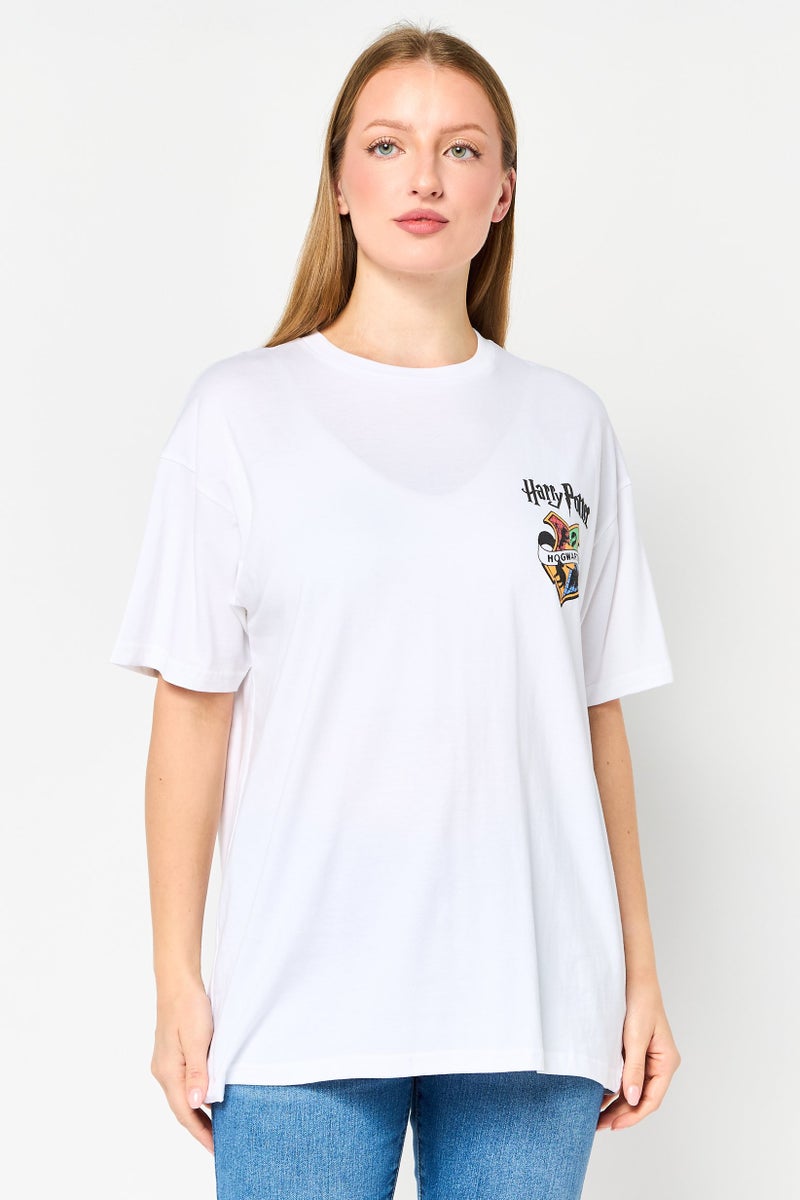 Harry Potter Women Crew Neck Short Sleeve Graphic Print T-shirt, White - Image 1