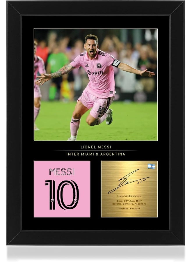 WIN FC Lionel Messi A4 Framed Photo Display - Reproduced Digital Signature - Gift For Miami and Argentina Fans - Image 1
