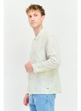 SELECTED Men Drop Shoulder Solid Long Sleeve Casual Shirt, Beige  - Image 3