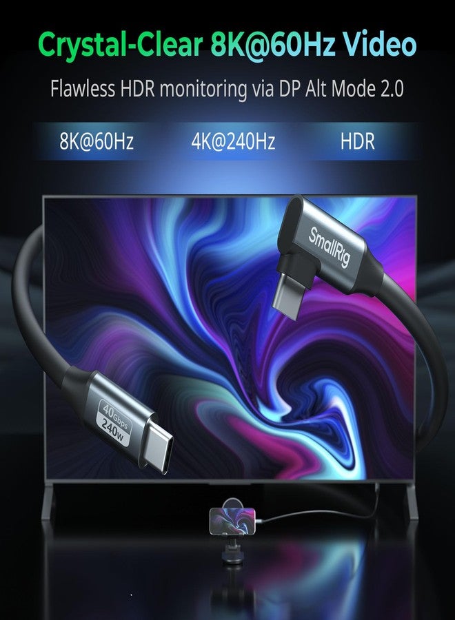 SMALLRIG USB4 40Gbps USB-C Cable, 240W Fast Charging & 8K@60Hz Video & 40Gbps Data Transfer, 35cm/13.8in Straight to Angled Connectors with Cable Tie, for MacBook for iPad Pro for iPhone - 5075 - Image 4