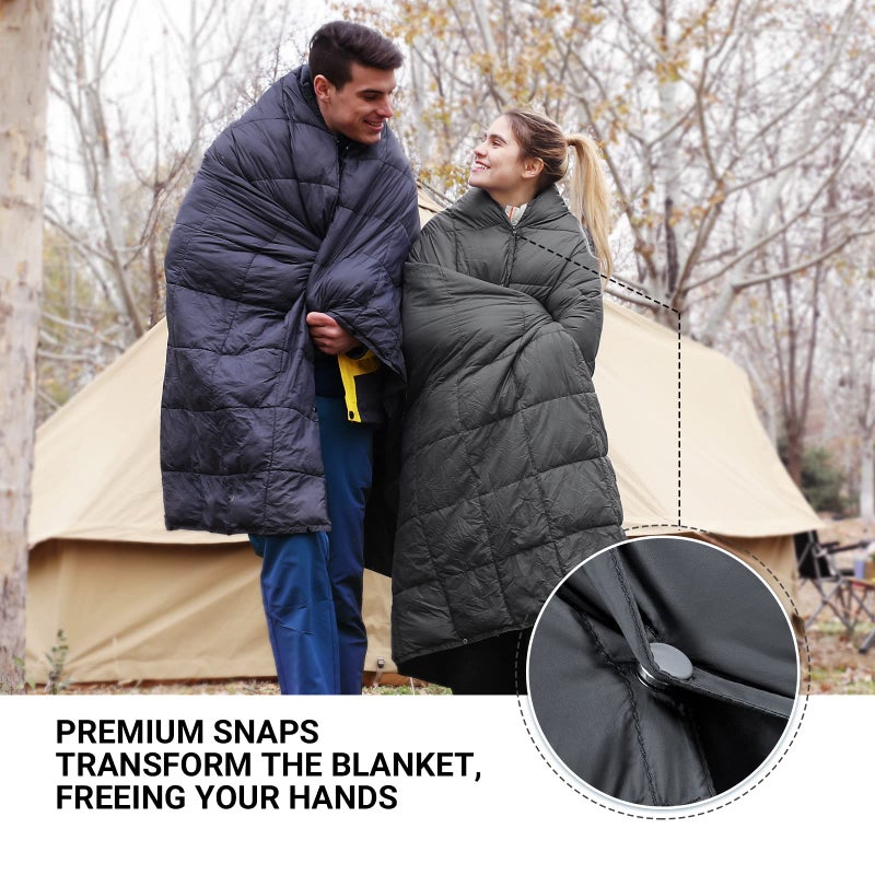 KingCamp Packable Lightweight Travel Down Alternative Warm Camping Blanket, Large Compact Outdoor Waterproof Insulated Blanket for Airplane,Hiking, Backpacking,Stadium,Park,Black 1.1lbs 78.7X 56.7 in - Image 2
