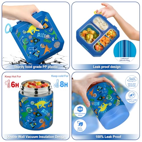 wiwens Bento Lunch Box for Kids with 12oz Soup Thermo Leak-Proof Lunch Food Container with 5 Compartment Thermo Hot Food Jar and Insulated Lunch Bag for Kid Toddler Girls Boys to School - Image 3