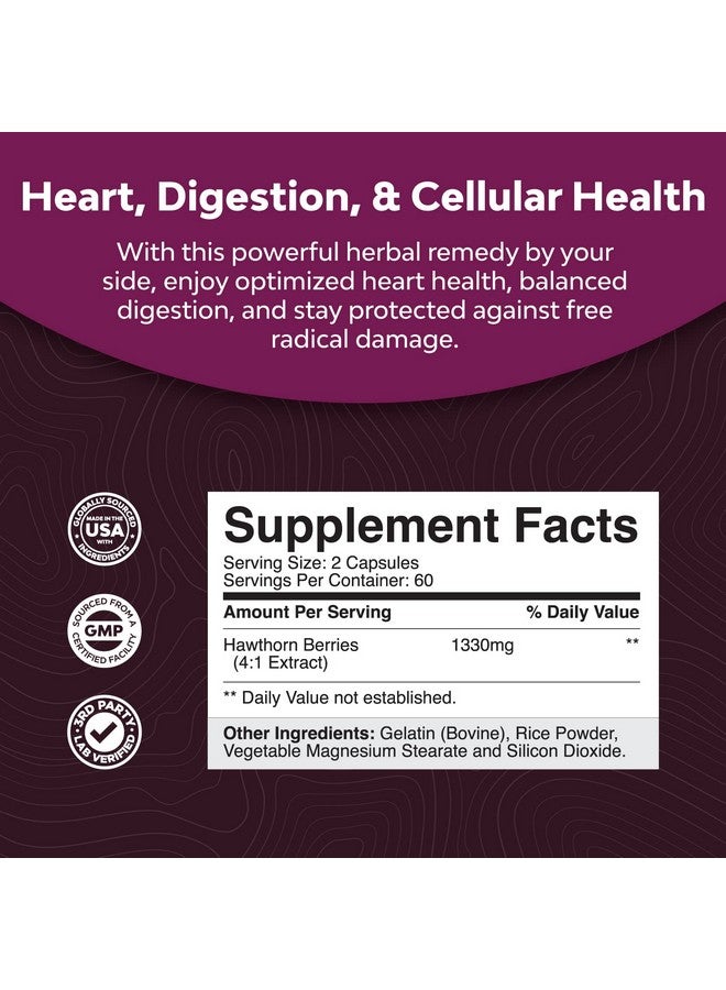 Natures Craft Extra Strength Hawthorn Berry Capsules 1330Mg 4:1 Hawthorn Extract Digestion And Heart Health Supplement Nongmo Hawthorn Berry Extract Plant Polyphenols Supplement For Men And Women 120 Servings - Image 3