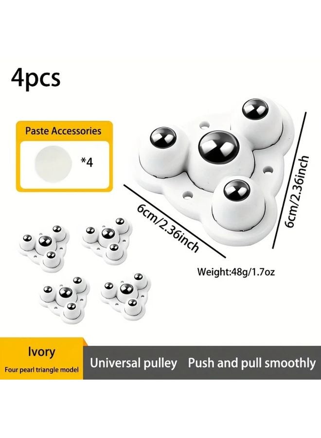 Triangular Type White Self Adhesive Furniture Wheels 4 Pack No Drill Sliding Feet - Image 1