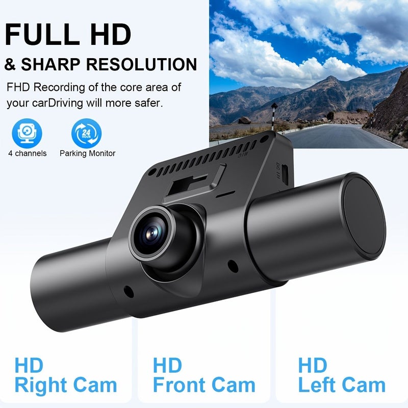 مشغل فيديو M80 PRO 0 4 قنوات لكامل السيارة - كاميرا أمامية بدقة 1080P ويسار ويمين وخلفي بدقة 480P مع أربع عدسات - شاشة IPS مقاس 2 بوصة - مراقبة بانورامية - تسجيل حلقة مدمجة - مسجل قيادة للسيارة لجميع الأحوال الجوية - تركيب سهل - Image 4
