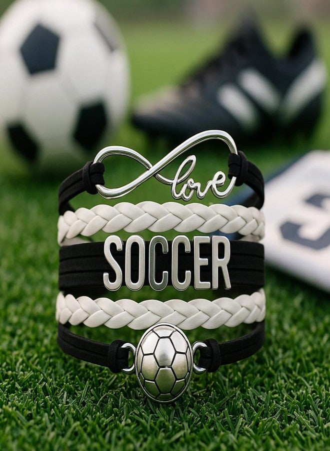 Infinity Collection Soccer Bracelet and Hair Tie Set - Black and White Infinity Love Bracelet with Soccer Ball Charm and 6 Elastic Hair Accessories - Gift for Players, Teams, or Soccer Girls - Image 3