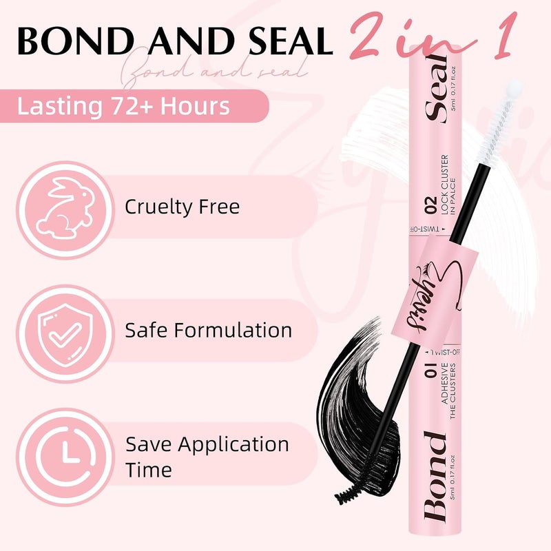EYEVIS Lash Bond and Seal 10ML Waterproof Lash Cluster Glue Lash Seal 2-in-1 Lash Glue for Eyelash Clusters Long-Lasting for DIY Lash Extensions at Home(Black Bond and Clear Seal,10ML) - Image 2